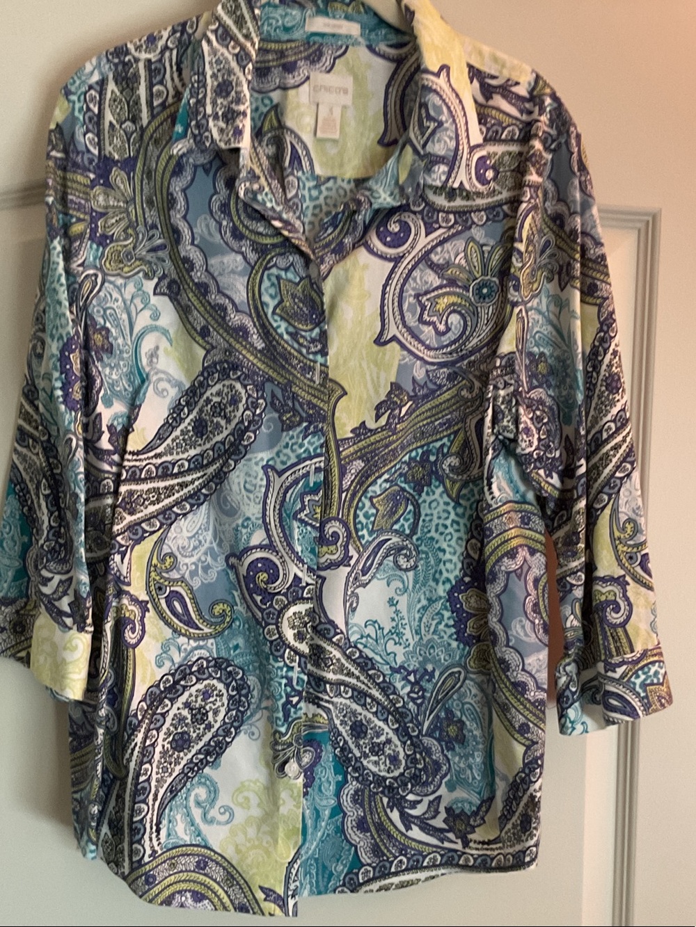 Chico's Paisley Button-Down Shirt in Blue, Green and White